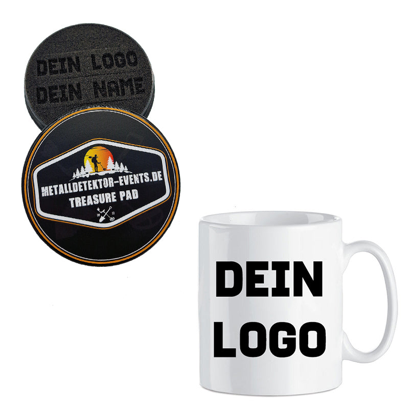 Personalisiertes Sondengänger Coinpad und Tasse mit deinem Logo